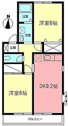 フラワーメゾン 2DKの間取図画像