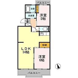 ハビテーションWADA 2LDKの間取図画像
