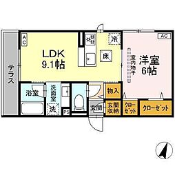 フラクタス東柏ヶ谷 1LDKの間取図画像