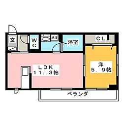 ルピナスB 1LDKの間取図画像