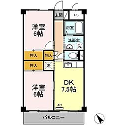 ワタナベビル 2DKの間取図画像