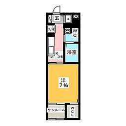 ベルエミール 1Kの間取図画像