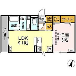 フラクタス東柏ヶ谷 1LDKの間取図画像