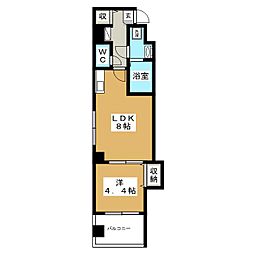 レブリアント松戸 4階1LDKの間取り