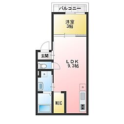 くぬぎ山3階建共同住宅 1Kの間取図画像