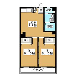 時田稔台ハイツ 2LDKの間取図画像