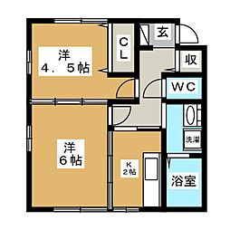 クレール岩瀬 2Kの間取図画像