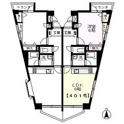 I＆D 4階1DKの間取り