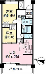 エストライフつつじヶ丘五番館 2LDKの間取図画像