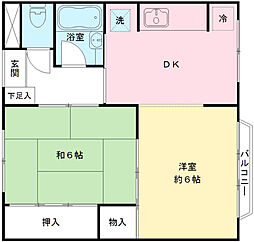 カーサ・ファミーリア 2DKの間取図画像