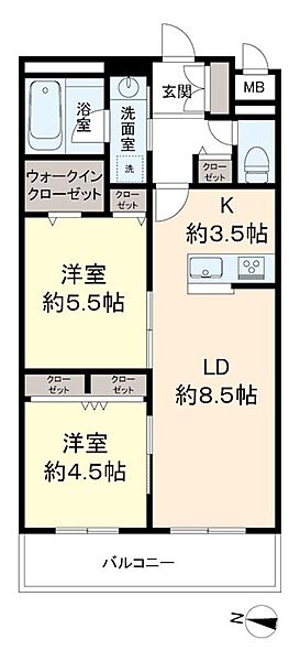 京王ラフィネ橋本テラス 203｜神奈川県相模原市緑区東橋本２丁目(賃貸マンション2LDK・2階・55.11㎡)の写真 その2