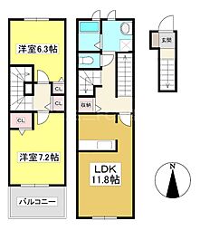 ミュゼ 2階2LDKの間取り