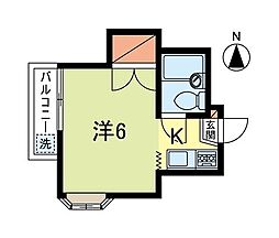 梅里グリーンハウス 1Kの間取図画像