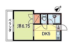 メゾンドゥフルール 1DKの間取図画像