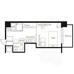 アトリアム吹上 4階1Kの間取り