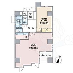 バードヒル伏見 1LDKの間取図画像