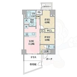 プレイズシード浅間町 1階2LDKの間取り