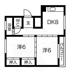マンションヒロタB棟 2DKの間取図画像