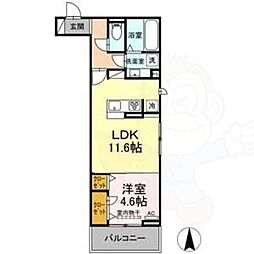セレスティア助光B 1LDKの間取図画像