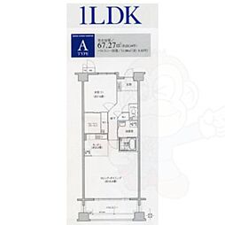 ソーラスフロント富船北棟 1LDKの間取図画像