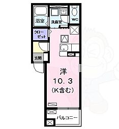ラルジュ・ツカサ・タンドレス ワンルームの間取図画像