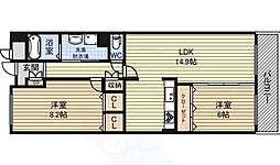 ソーラスフロント富船北棟 2LDKの間取図画像