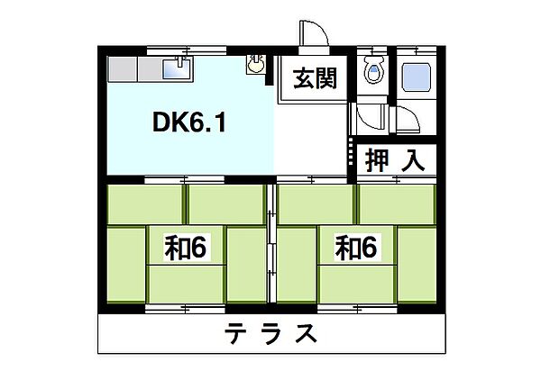 木田ハイツ ｜奈良県大和郡山市城北町(賃貸アパート2DK・1階・39.74㎡)の写真 その2