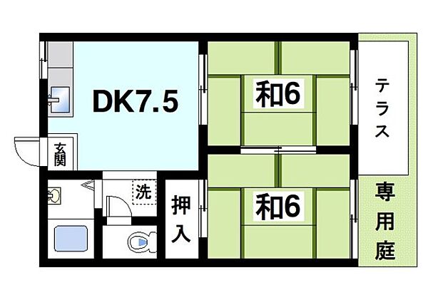 奈良県天理市二階堂上ノ庄町(賃貸アパート2DK・1階・35.00㎡)の写真 その2