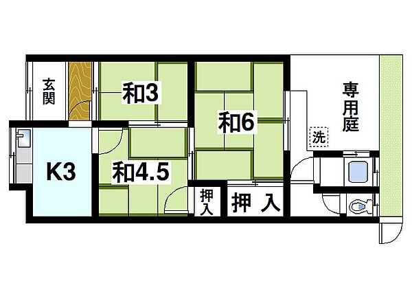 大西貸家 ｜奈良県奈良市大安寺1丁目(賃貸テラスハウス3K・1階・37.95㎡)の写真 その2