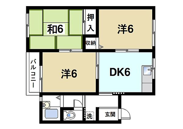 ローゼ宝来II ｜奈良県奈良市宝来1丁目(賃貸マンション3DK・2階・50.00㎡)の写真 その2