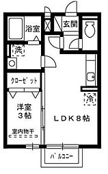 ロイヤルコート東那珂 1階1LDKの間取り