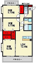 ボヌールふぢ 3LDKの間取図画像