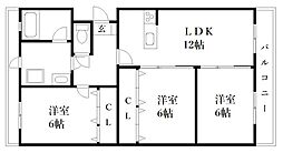第2進藤コーポ 3LDKの間取図画像