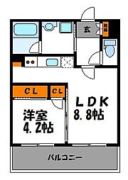 ピアパーク渡辺通 1LDKの間取図画像
