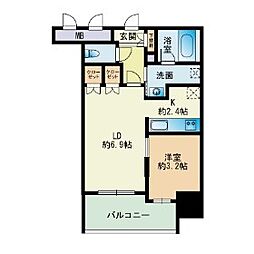 RJRプレシア博多 1LDKの間取図画像
