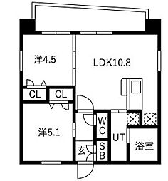 プレスタイル箱崎ステーション 2LDKの間取図画像