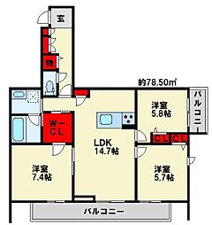 Ecrage M 1階3LDKの間取り