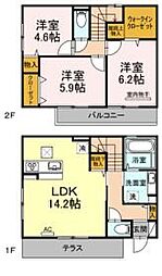 西鉄天神大牟田線 井尻駅 徒歩15分の賃貸アパート 2階3LDKの間取り