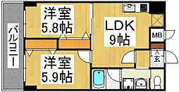 アトラスアルファーノ箱崎 2LDKの間取図画像