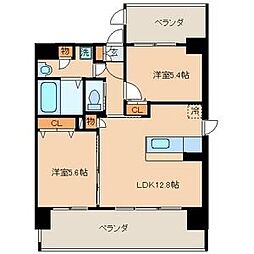 クリムゾン吉塚 2LDKの間取図画像