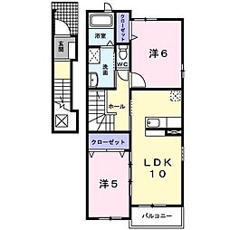 メゾンソレイユ 2LDKの間取図画像