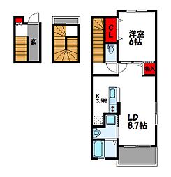 パルトネール2 1LDKの間取図画像