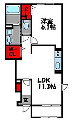 カーサ・フルールA 1LDKの間取図画像