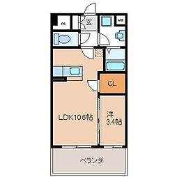 イーストフルハウス 1LDKの間取図画像