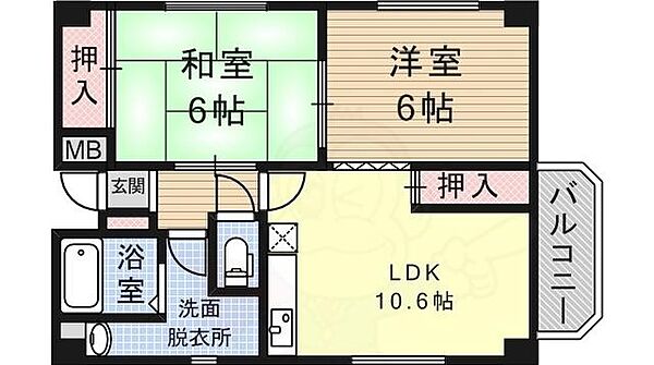 兵庫県神戸市兵庫区塚本通２丁目(賃貸マンション2LDK・4階・51.37㎡)の写真 その2