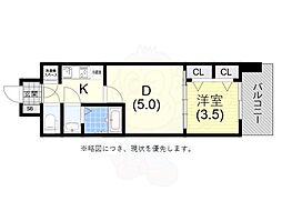 セレニテ神戸ミラクノール 2Kの間取図画像