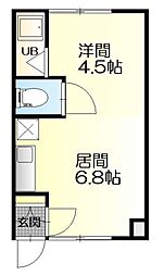 トヨオカ12・1ハイツA 1DKの間取図画像