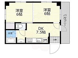 サンエスト南森町 2DKの間取図画像