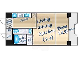 クリスタルブライト天満橋リバーサイド 1LDKの間取図画像