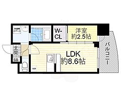セレニテ中崎町リアン 1LDKの間取図画像